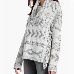 Lucky Brand Gray Cowl Neck Sweater with Nordic Patterns